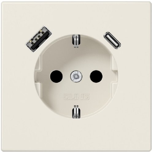Розетка с заземлением +2хUSB тип A+C без рамки Jung LS990 1-м. бежевый картинка
